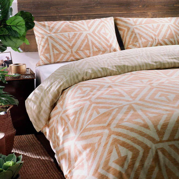 Tanza Global Geometric Terracotta Duvet Cover Set -  - Ideal Textiles