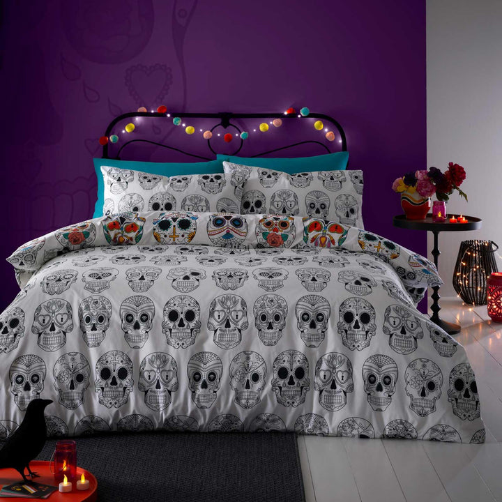 Halloween Skulls Reversible Multi Duvet Cover Set - Ideal