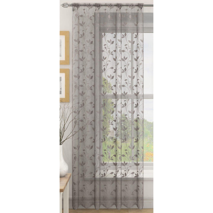 Evie Trailing Leaf Voile Curtain Panels Silver -  - Ideal Textiles
