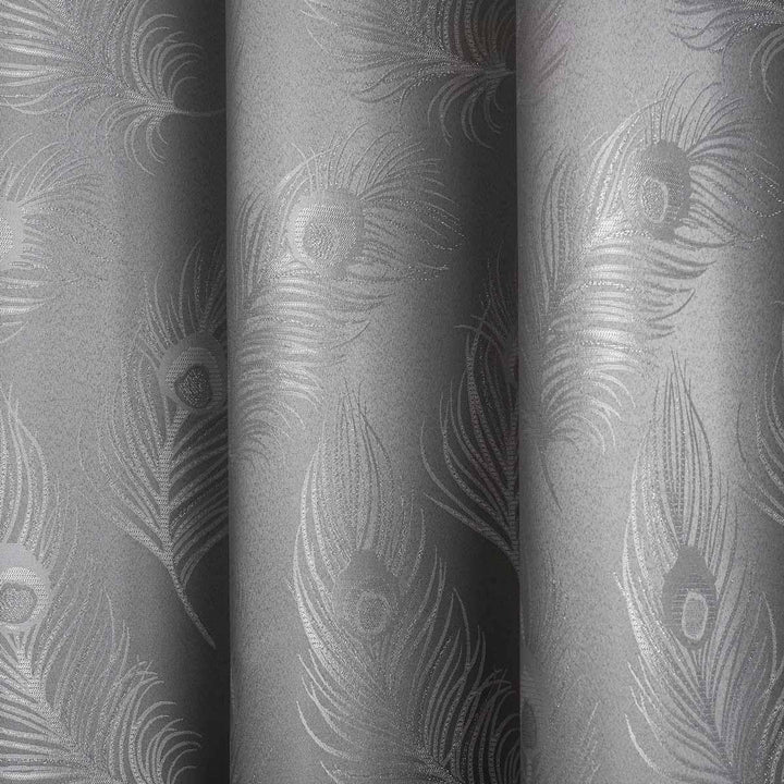 Feather Metallic Jacquard Lined Eyelet Curtains Silver -  - Ideal Textiles