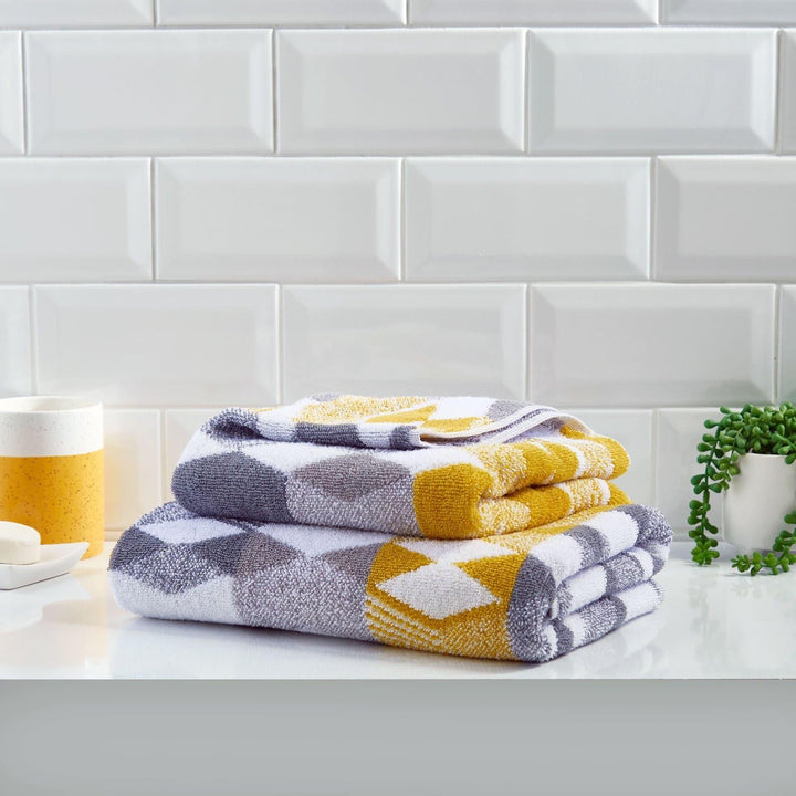 Hexagon 100% Cotton Jacquard Towel Grey - Ideal