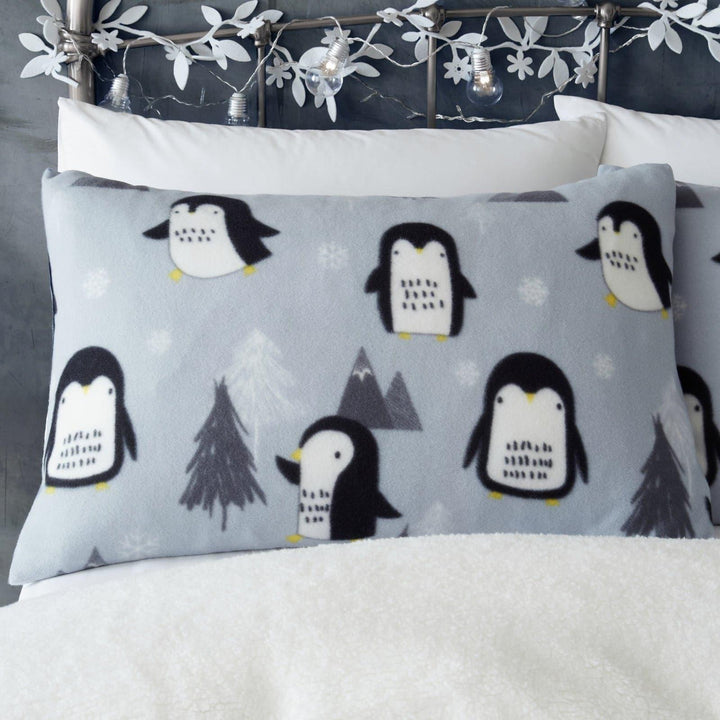 Cosy Penguin Fleece Sherpa Grey Duvet Cover Set -  - Ideal Textiles