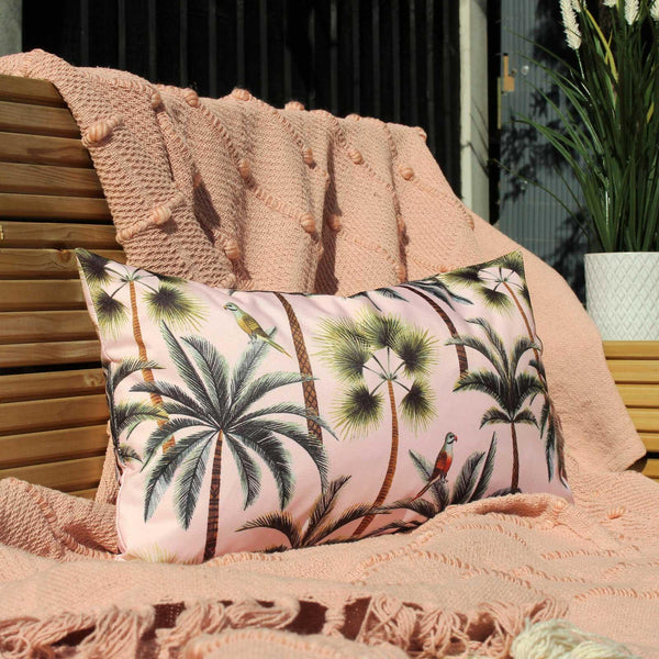 Palms Tropical Outdoor Blush Cushion Cover 12'' x 20'' -  - Ideal Textiles