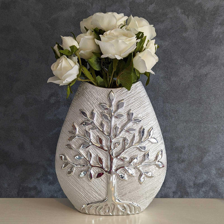 Tree of Life 28cm Silver Vase -  - Ideal Textiles