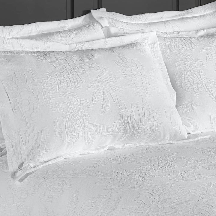 Richmond Floral Matelassé Luxury Cotton Pillow Sham White -  - Ideal Textiles