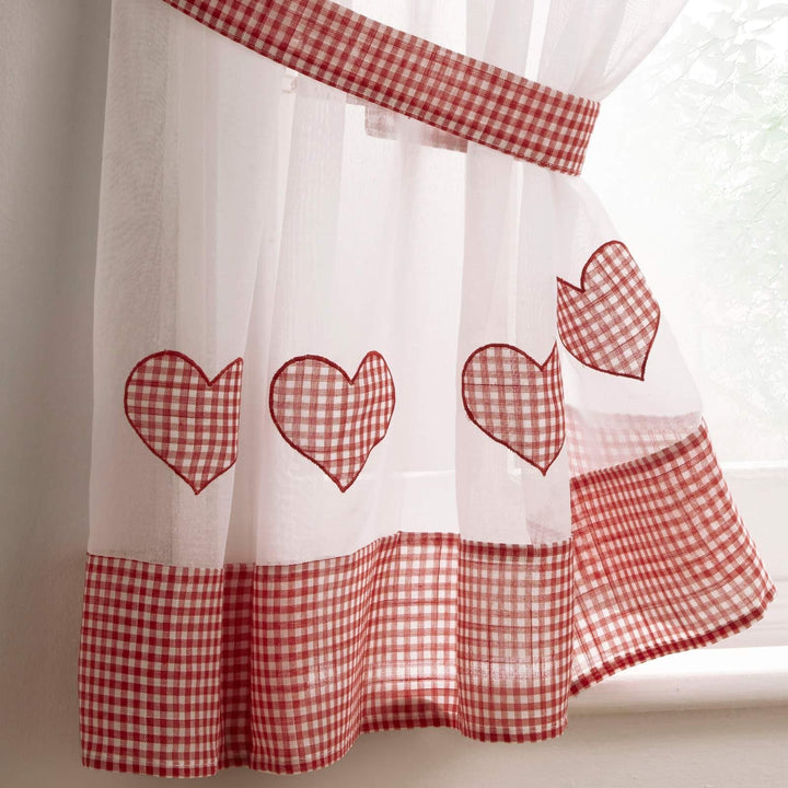 Amour Gingham Check Hearts Red Window Set Curtains -  - Ideal Textiles