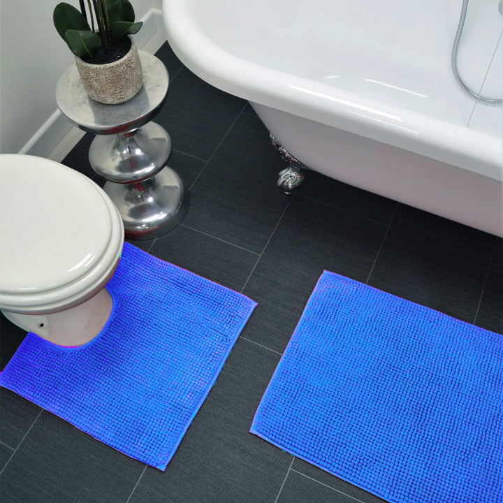 Supersoft Chenille Bath & Pedestal Mat Set Cornish Blue -  - Ideal Textiles