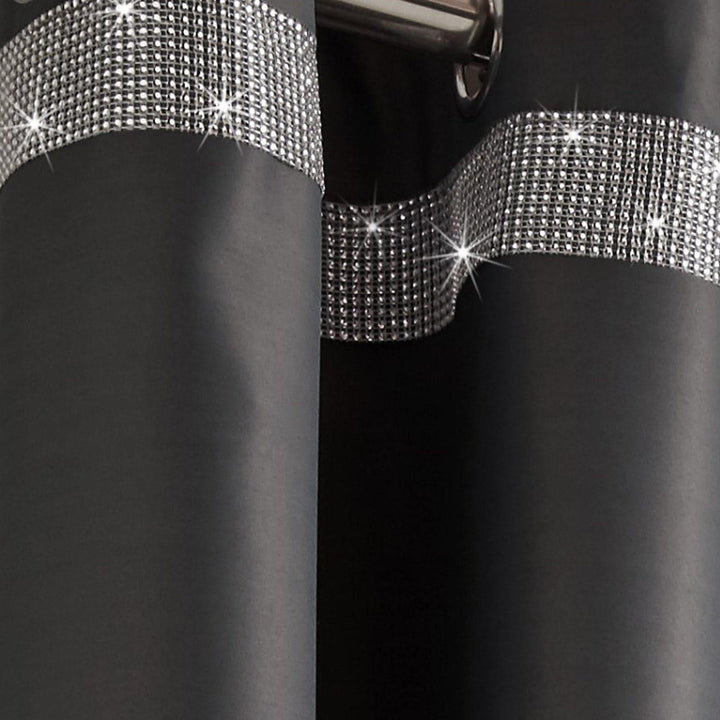 Palace Diamante Thermal Blockout Eyelet Curtains Charcoal -  - Ideal Textiles