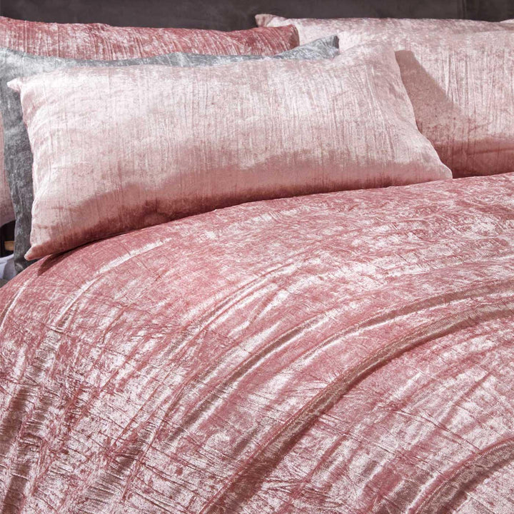 Stella Crushed Velvet Crinkled Blush Pink Duvet Cover Set -  - Ideal Textiles