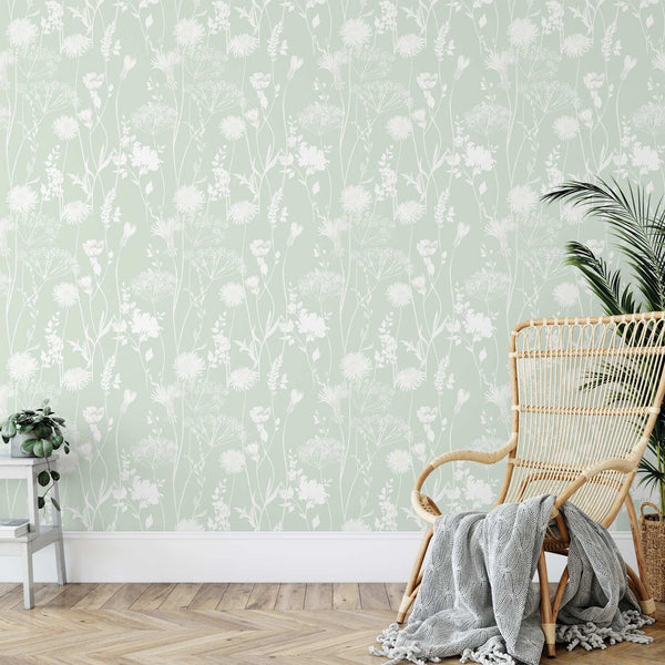 Meadowsweet Floral Wallpaper Green - Ideal