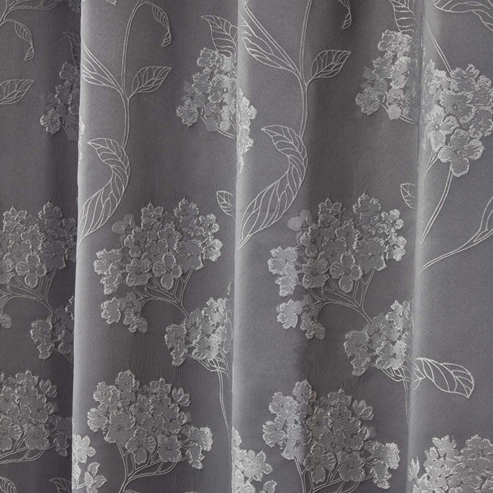 Blossom Floral Jacquard Lined Eyelet Curtains Silver - Ideal