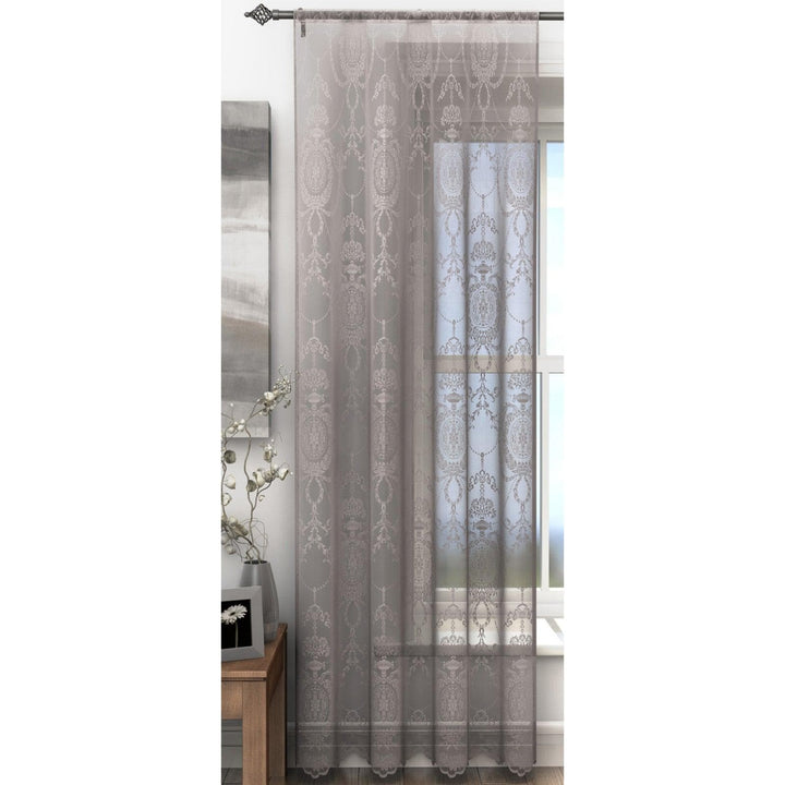 Holly Vintage Lace Voile Curtain Panels Pewter -  - Ideal Textiles