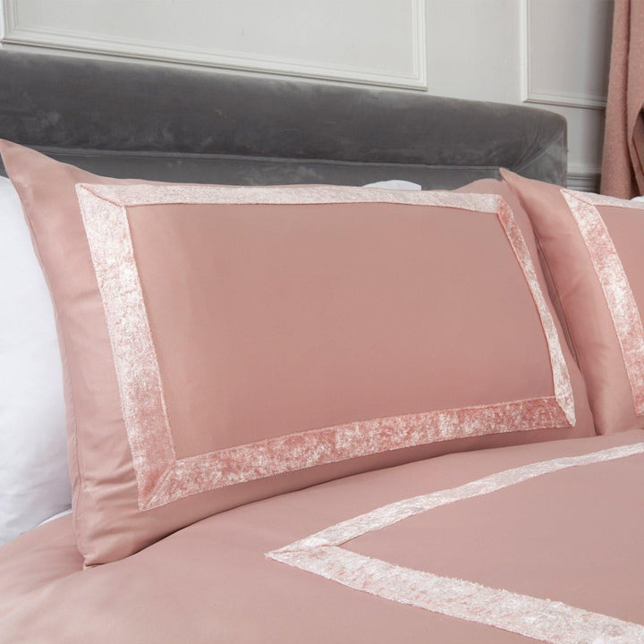 Sophia Crushed Velvet Border Blush Pink Duvet Cover Set -  - Ideal Textiles