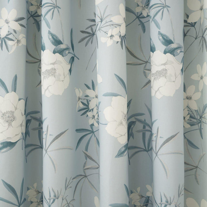 Eve Floral Lined Tape Top Curtains Duck Egg -  - Ideal Textiles
