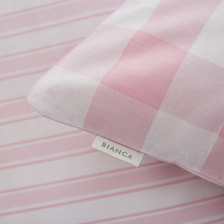 Check and Stripe 100% Cotton Pink Duvet Cover Set -  - Ideal Textiles