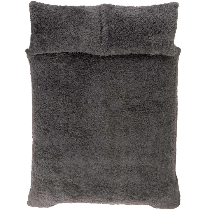 Faux Fur Shaggy Charcoal Duvet Cover Set -  - Ideal Textiles
