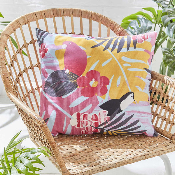 Tropical Birds Pink Outdoor Filled Cushion -  - Ideal Textiles