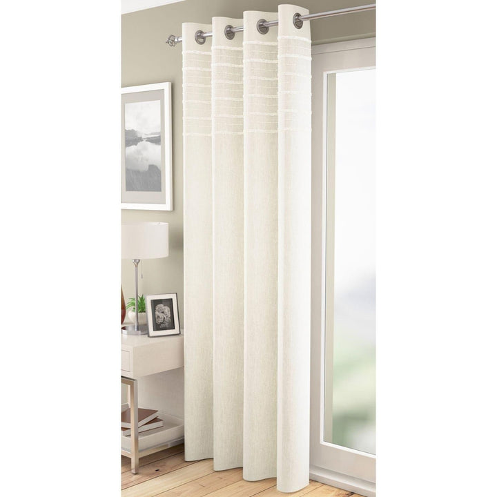 Arran Tufted Stripe Eyelet Voile Curtain Panels Natural -  - Ideal Textiles