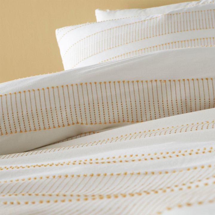 Cairns Tufted Jacquard 100% Cotton Ochre Duvet Cover Set -  - Ideal Textiles