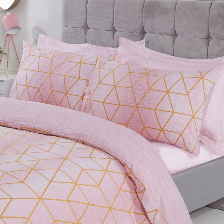 Calvin Geometric Ombre Blush Pink Duvet Cover Set -  - Ideal Textiles