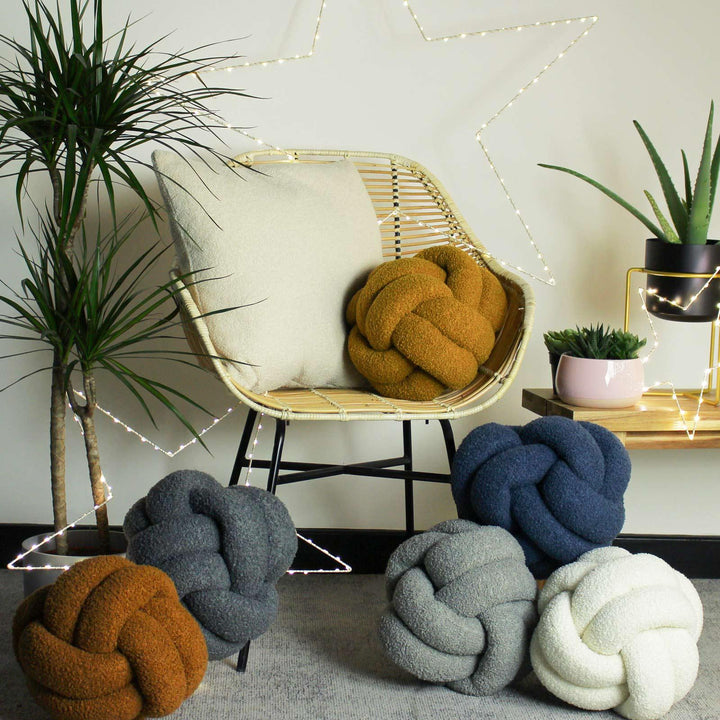 Boucle Knot Fleece Saffron Throw Cushion -  - Ideal Textiles