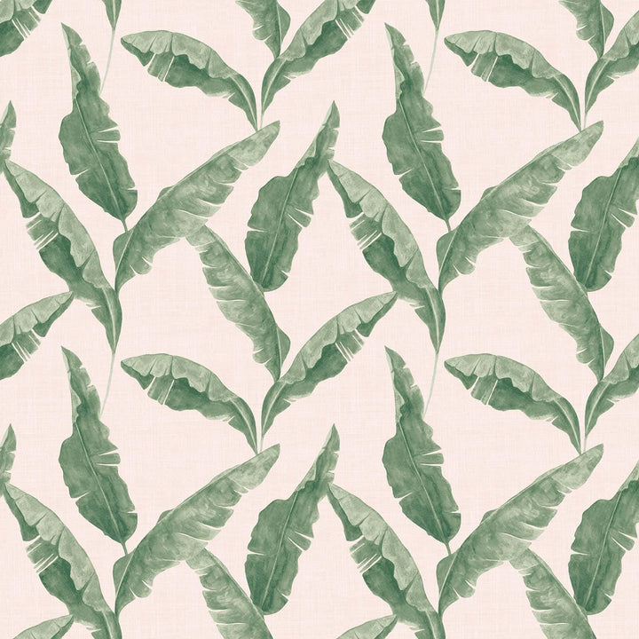 Plantain Leaf Wallpaper Green & Blush - Ideal