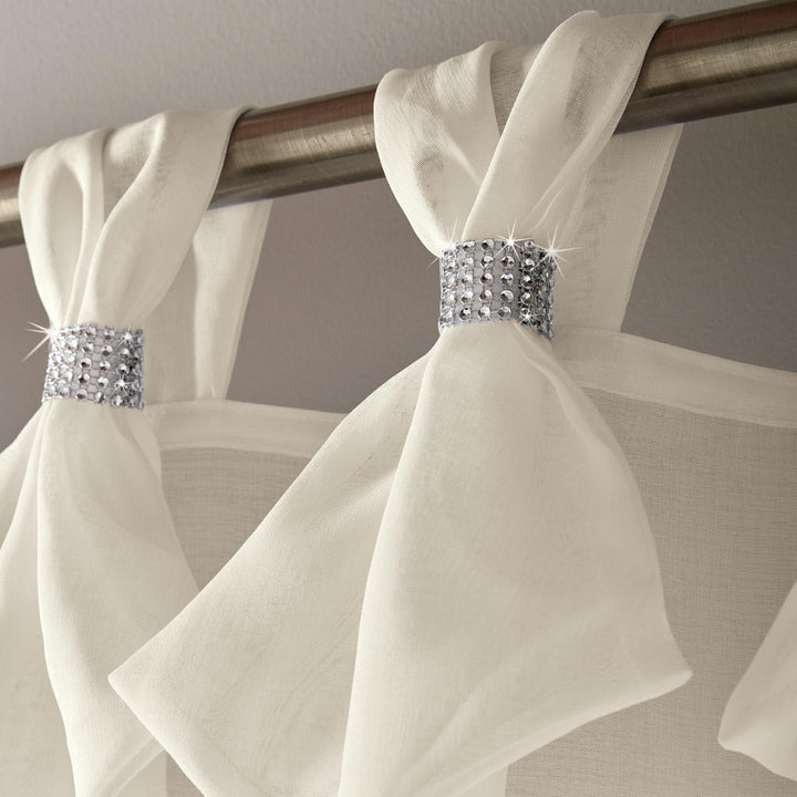 Tiara Diamante Tab Top Voile Curtain Panels Cream -  - Ideal Textiles