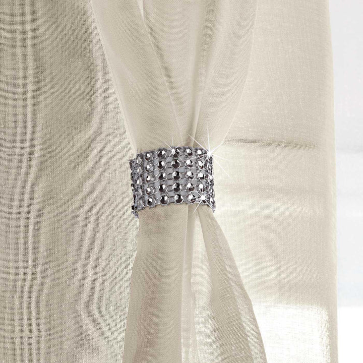 Diana Diamante Eyelet Voile Curtain Panels Cream -  - Ideal Textiles