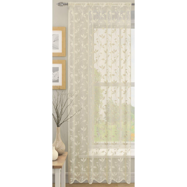 Evie Trailing Leaf Voile Curtain Panels Champagne -  - Ideal Textiles