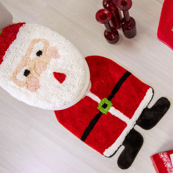 Santa Christmas Toilet Seat Cover & Pedestal Mat Set -  - Ideal Textiles