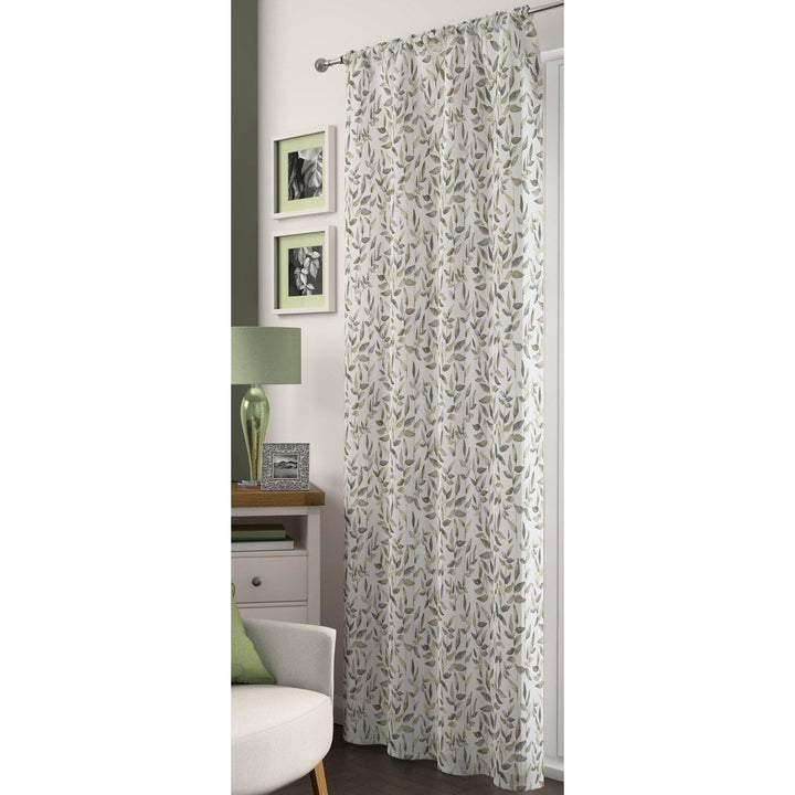 Freya Leaf Voile Curtain Panels Fern Green -  - Ideal Textiles
