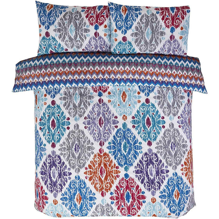 Zara Distressed Reversible Ikat Teal Duvet Cover Set -  - Ideal Textiles