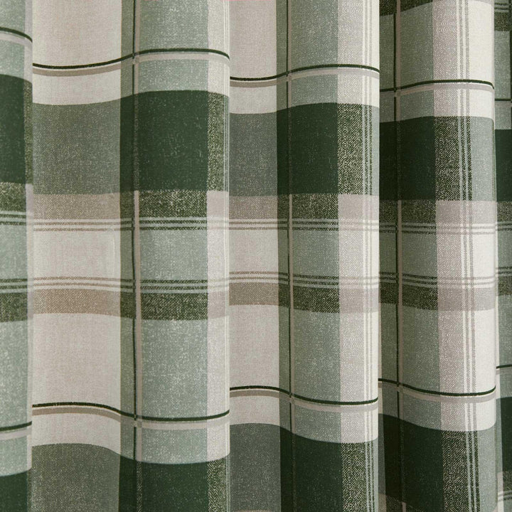 Balmoral Check Lined Eyelet Curtains Bottle Green - Ideal