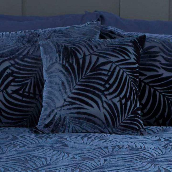 Paloma Palm Jacquard Velvet Navy Filled Cushion 17" x 17" -  - Ideal Textiles