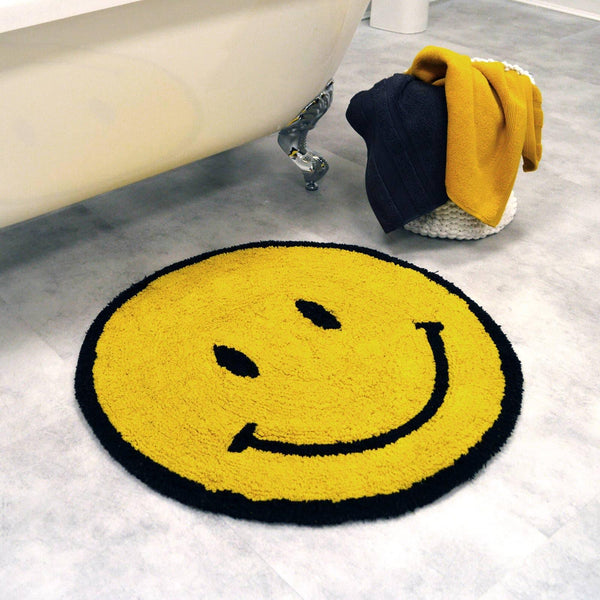 Smiley Face Round Non-Slip Bath Mat Yellow -  - Ideal Textiles