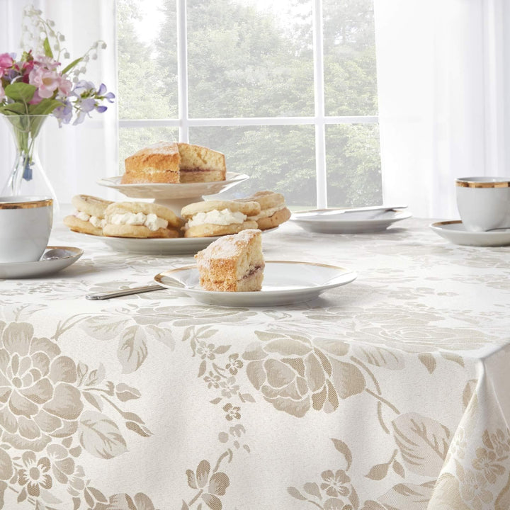 Grace Floral Damask Jacquard Natural Tablecloths -  - Ideal Textiles