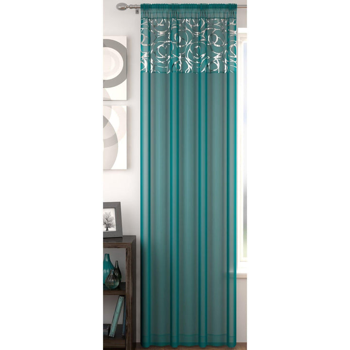 Arran Metallic Voile Curtain Panels Teal -  - Ideal Textiles