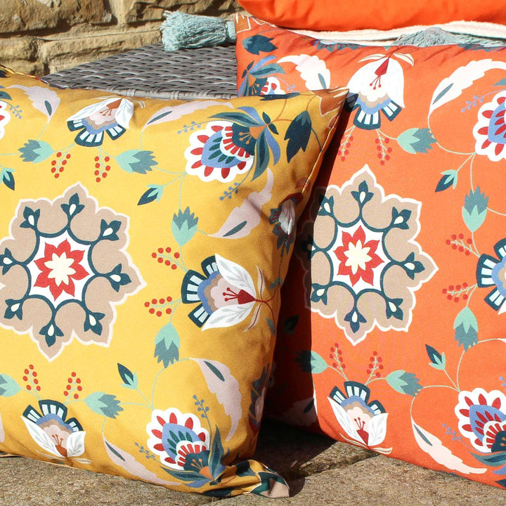 Folk Flora Orange Outdoor Cushion Cover 17" x 17" - Ideal