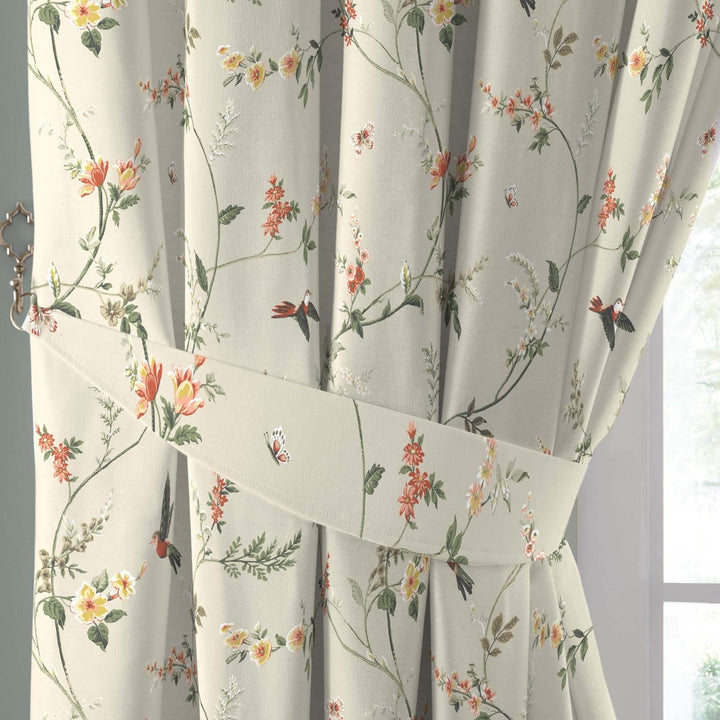 Darnley Floral Birds Lined Tape Top Curtains Coral - Ideal