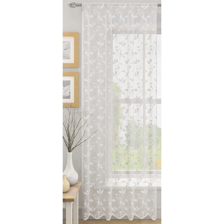 Evie Trailing Leaf Voile Curtain Panels White -  - Ideal Textiles