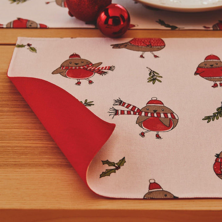 Robins Pack of 2 Wipeable Christmas Placemats Red -  - Ideal Textiles