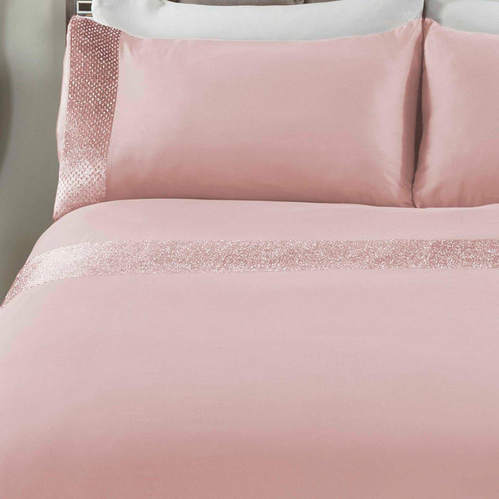 Ellie Sparkle Glitter Velvet Blush Pink Duvet Cover Set -  - Ideal Textiles
