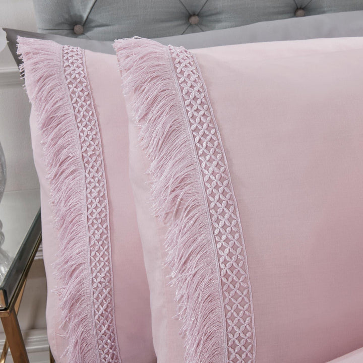 Tia Trellis Tassel Fringe Blush Pink Duvet Cover Set -  - Ideal Textiles