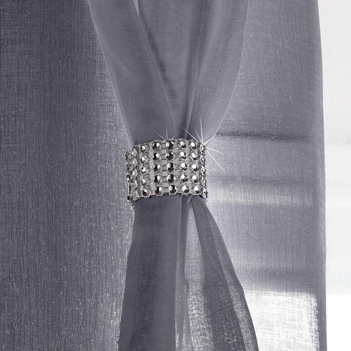 Diana Diamante Eyelet Voile Curtain Panels Silver -  - Ideal Textiles