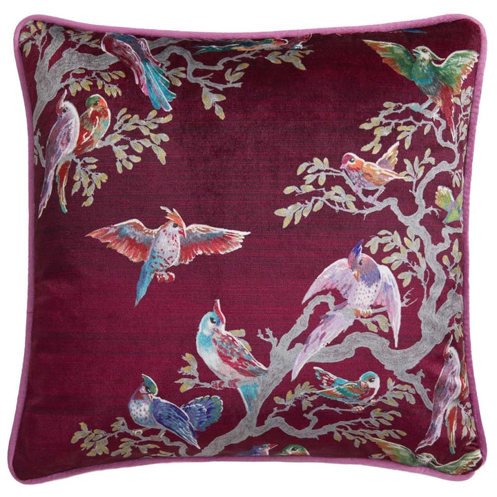 Birdity Absurdity Velvet Pink Cushion Cover 17" x 17" - Ideal
