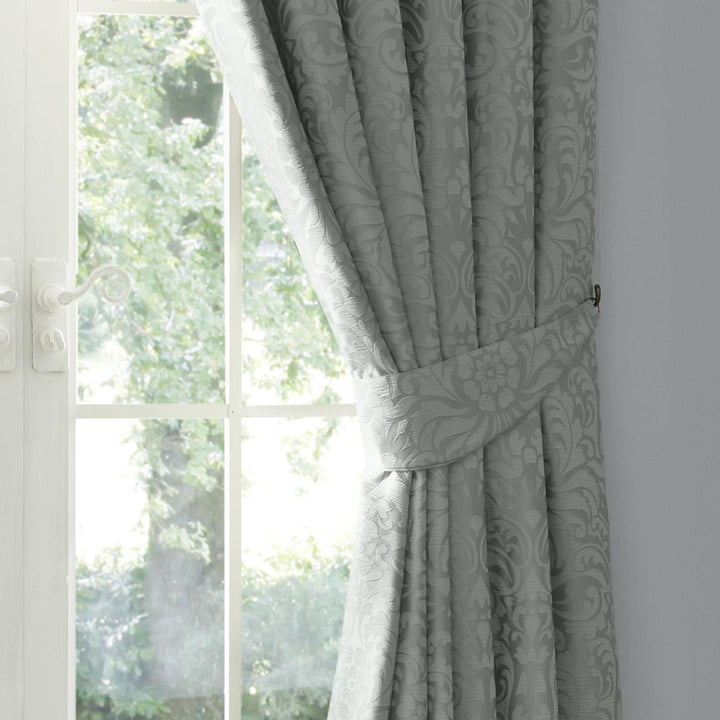 Worcester Jacquard Lined Tape Top Curtains Green - Ideal
