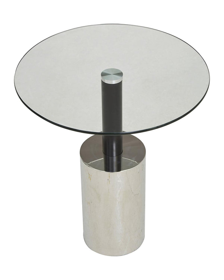 Glass & Stainless Steel Pedestal End Table - Ideal