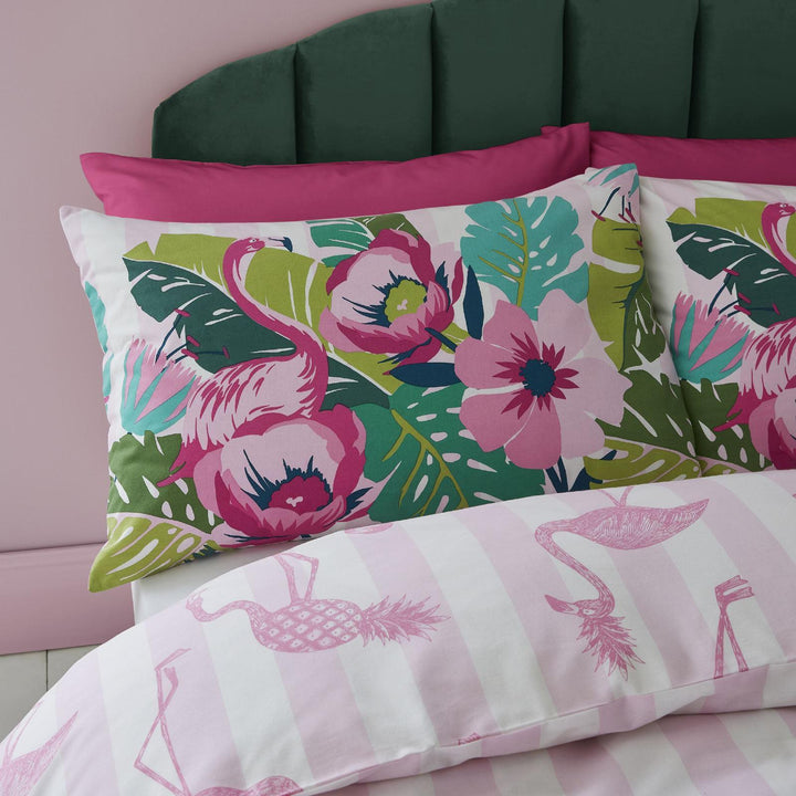 Tropical Flamingo Stripe Reversible Duvet Cover Set - Ideal