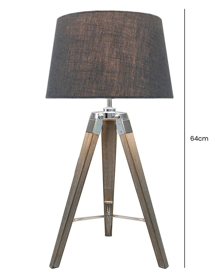 Sidney Grey Wood Tripod Table Lamp - Ideal