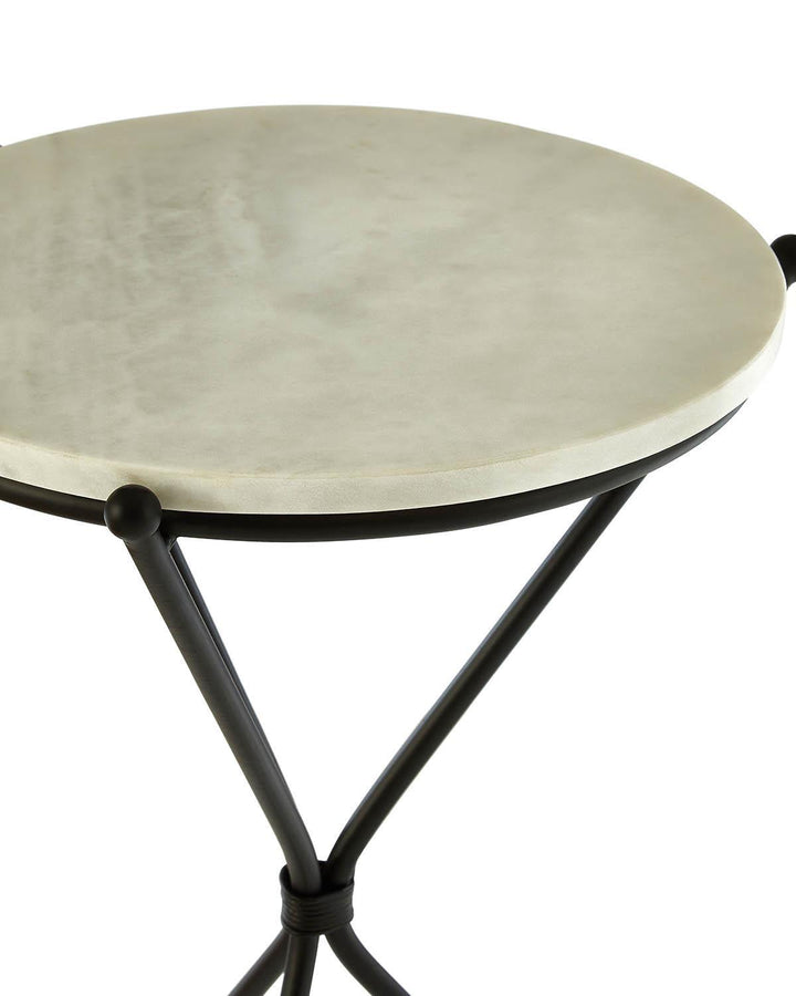 Black Iron Hourglass Shaped Marble Top Side Table - Ideal